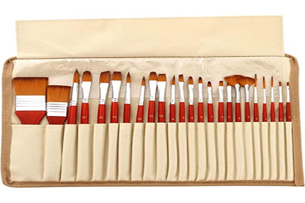 Mibee 24 Piezas de Pinceles de Pintura acrílica, Juego de Pinceles de Nailon para Artistas del Cabello, Pinceles de Pintura Profesionales con Bolsa de Lona para Acuarela