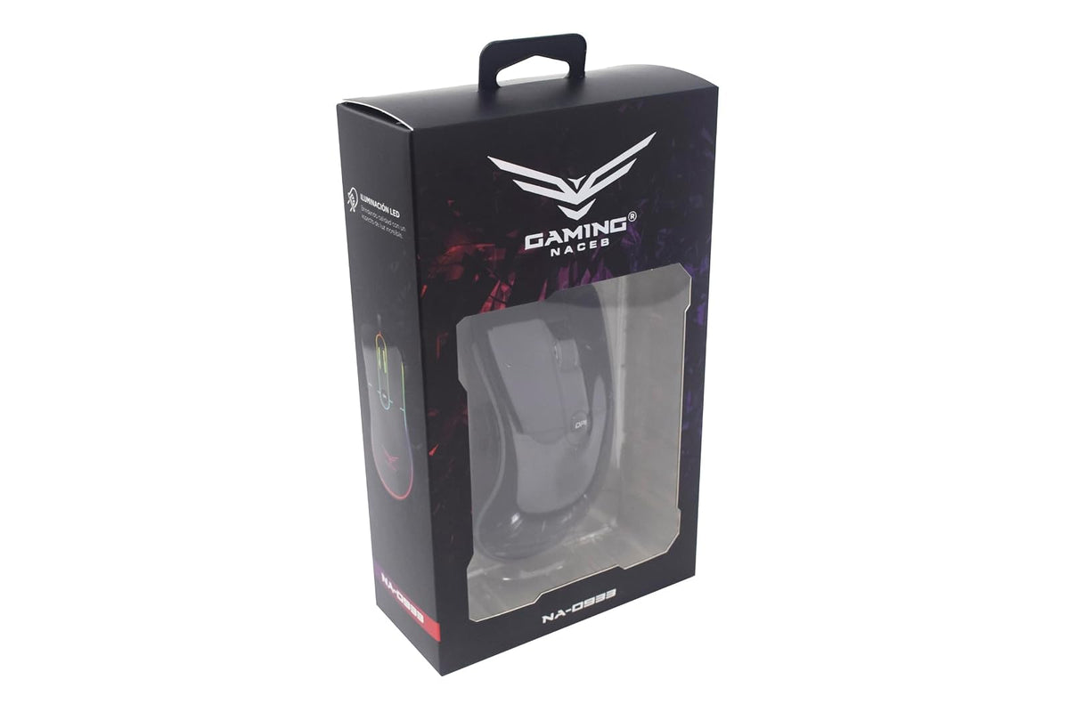 Gaming Naceb Mouse Gamer Retroiluminado NA-0933 RGB con Cable USB - Mouse Ergonómico dpi Ajustable hasta 3200 con 4 Botones Programables para PC Gaming - Negro
