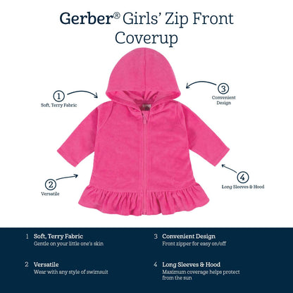 Gerber Baby Girls' and Toddler Zipper Hoodie Terry Swimsuit Cover Up