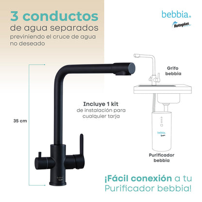 ROTOPLAS BEBBIA GRIFO PARA COCINA BEBBIA 3 VÍAS PARA AGUA PURIFICADA (NEGRO MATE RECTO)