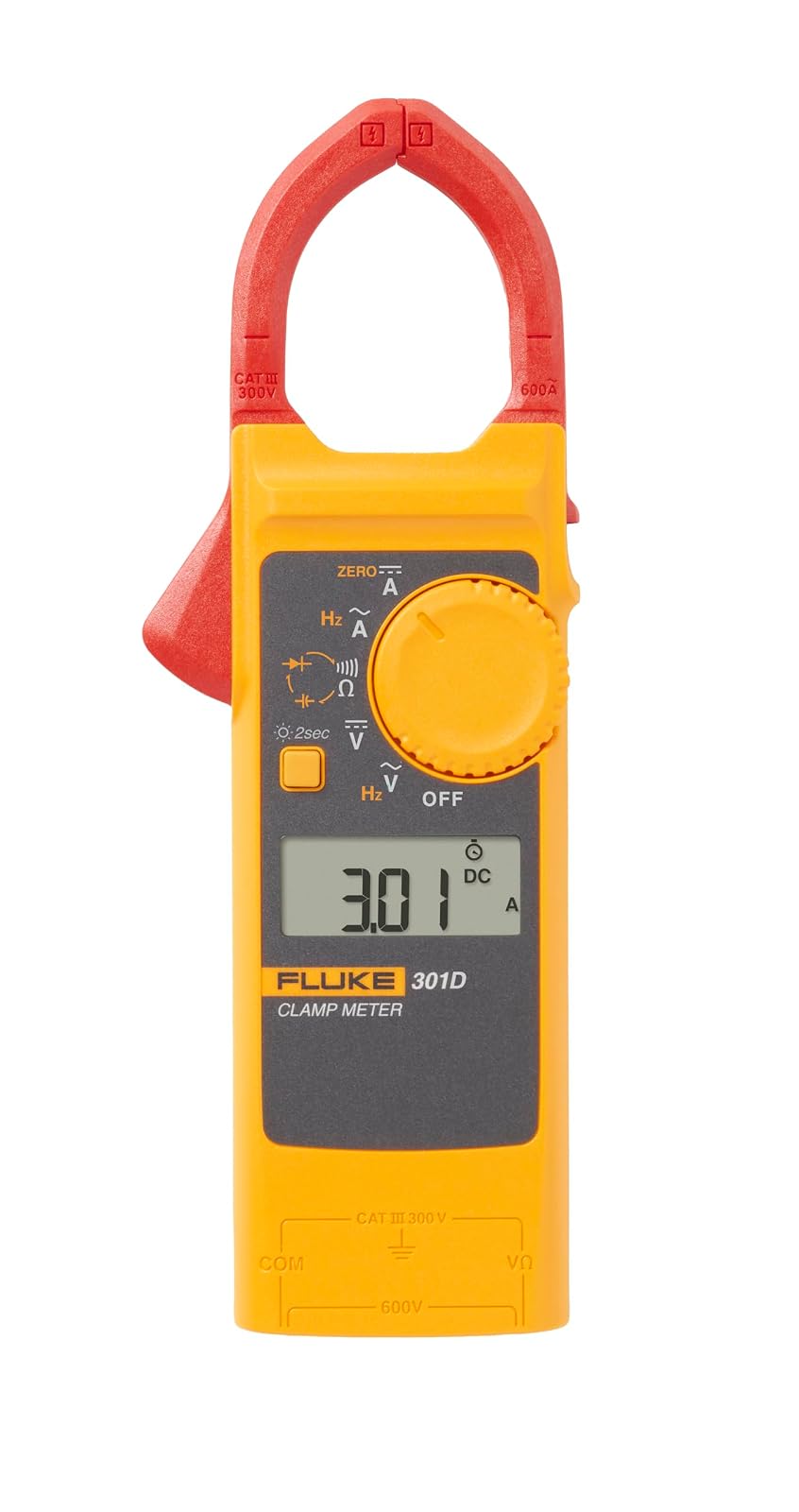 Fluke 301D Pinza Amperimétrica AC/DC Alcance 600 A Cuerpo de 16 mm Mandíbula 34 mm Voltaje Resistencia Continuidad y Frecuencia