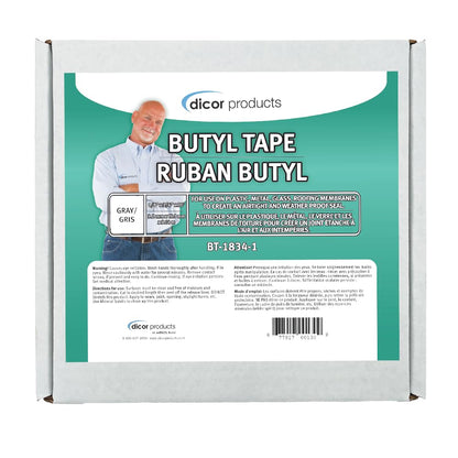Dicor BT-1834-1 Cinta de Sellado de Butilo de 1/8 Pulgadas x 3/4 Pulgadas x 30 Pulgadas para RV, Remolque, Autocaravana, Ventana y Ventilación, Gris
