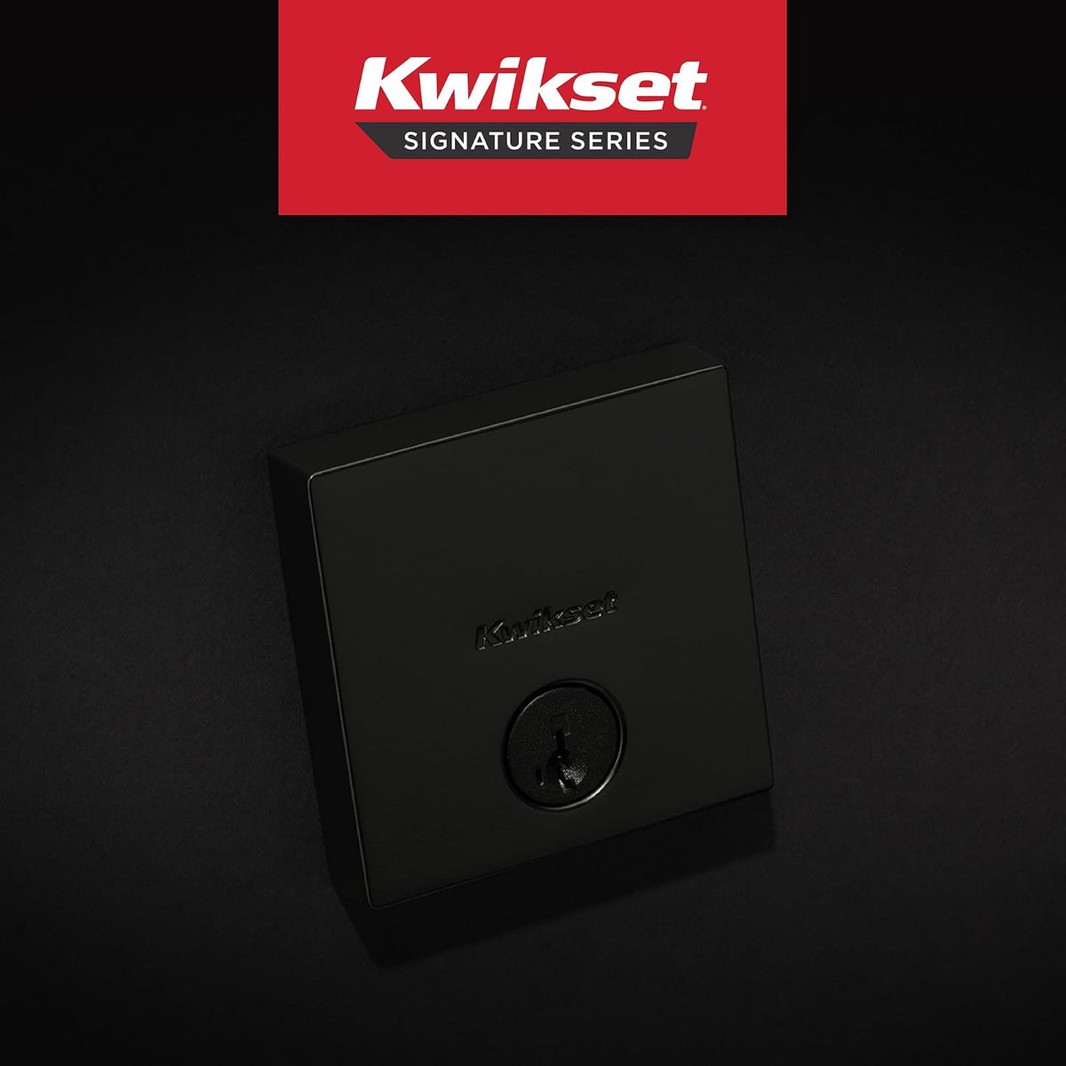 Kwikset - Cerradura de cerrojo del centro de la ciudad, puerta de entrada frontal con llave, color negro mate, resistente a la selección, seguridad SmartKey Rekey, tornillo muerto de un solo cilindro,