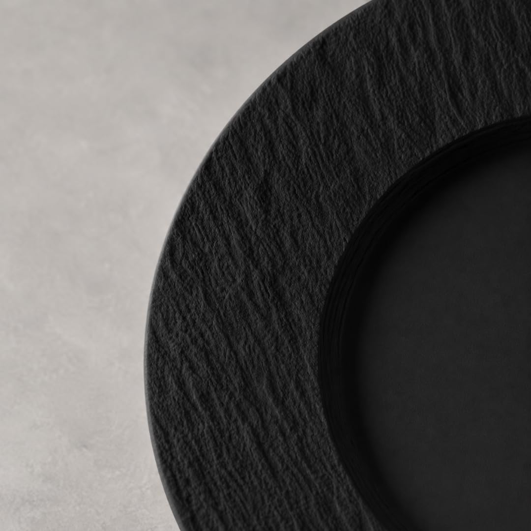 Villeroy & Boch Manufacture Rock Juego de Vajilla | 12 piezas, servicio para 4, platos de cena, platos de ensalada, cuencos de pasta, porcelana, negro mate, hecho en Alemania