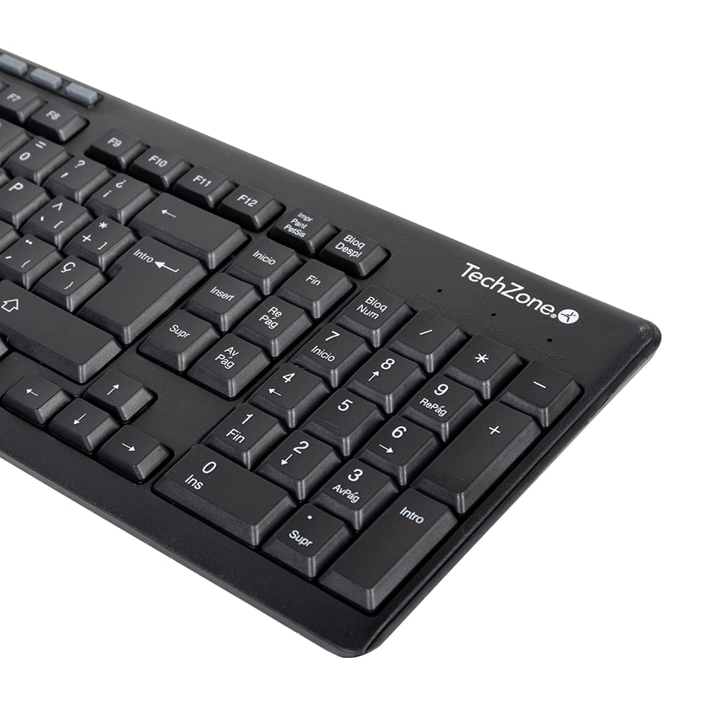 TECHZONE Kit Mouse y Teclado Inalámbrico Color Negro con Teclas de Navegación de Fácil Acceso, Resistentes al Desgaste. Mouse con Precisión de Movimiento, hasta 10 MTS de Alcance. Incluye Baterías.