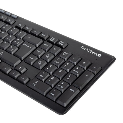 TECHZONE Kit Mouse y Teclado Inalámbrico Color Negro con Teclas de Navegación de Fácil Acceso, Resistentes al Desgaste. Mouse con Precisión de Movimiento, hasta 10 MTS de Alcance. Incluye Baterías.