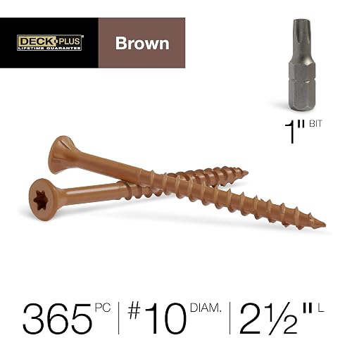 Deck Plus Tornillos de Madera Exterior Epoxi #10 x 2-1/2" | Paquete De 5 Lb, #10 X 2-1/2 Pulgadas, Drive Torx/Star, Resistentes A La Corrosión, 365 Piezas