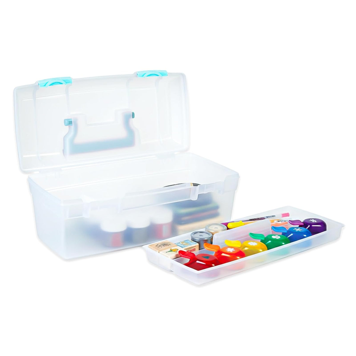 ArtBin 6937AG Essentials Caja de Bandeja elevable, Organizador portátil de Arte y Manualidades con asa y Bandeja, Transparente/Aguamarina