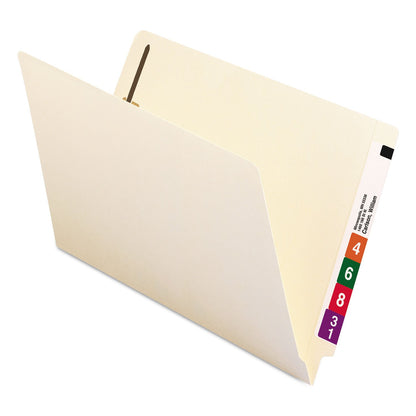 Smead Carpeta de archivos con cierre de pestaña final, Shelf-Master®, pestaña de corte recto reforzada, 1 sujetador, tamaño legal, Manila, 50 por caja (37110)