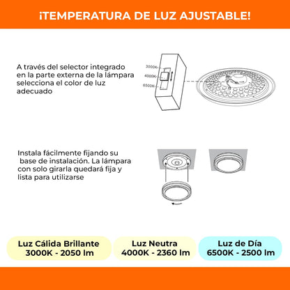 Tecnolite - Lámpara de Techo Plafón LED 40 W, Luz Blanca Ajustable con Aro de Luz, No atenuable
