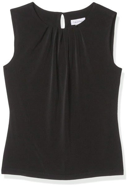 Calvin Klein Camiseta sin Mangas con Cuello Plisado para Mujer | Cuello plisado, sin mangas, capas, trabajo, salir, cena