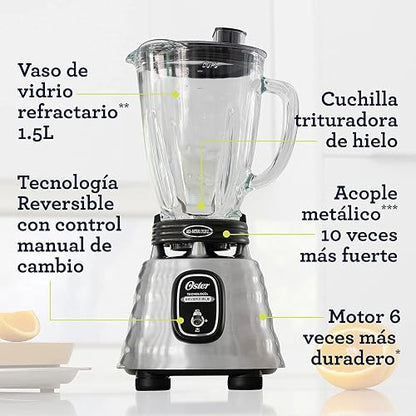 Licuadora clásica Oster reversible cromada vaso de vidrio BLSTBESTE013
