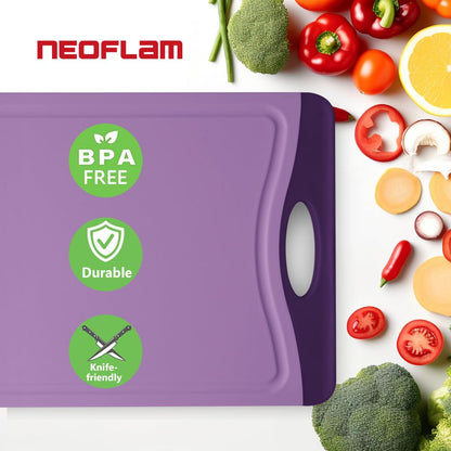 Neoflam Flutto - Tabla de cortar de polietileno, color morado, plástico duradero, resistente a los arañazos, mango grande, esencial para cocina (11.5 x 8 x 0.3 pulgadas)