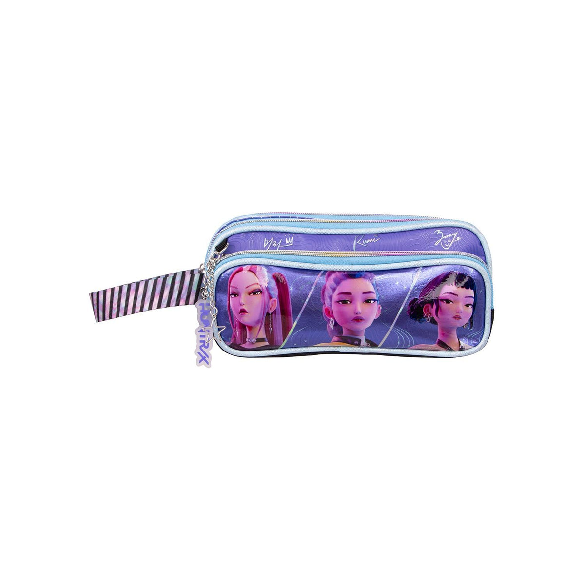 Ruz Lapicera Triple Infantil, Kpop Demon Hunters Cera para Cabello | 100% Poli?ster, Medidas 23 X 10 X 8 Cm, Estuche Escolar para Ni?as con Tres Compartimentos y Pr?ctico Cierre de Cremallera