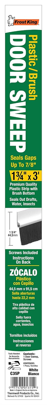 Frost King C35PH | Cepillo Para Polvo De Plástico Para Puerta, 1-3/4 x 36 Pulgadas, Blanco