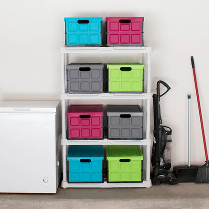 Glad - Contenedor plegable de almacenamiento con tapa, caja de plástico plegable de 48 litros para cochera, maletero y organización, contenedor apilable con tapa con asas, color turquesa