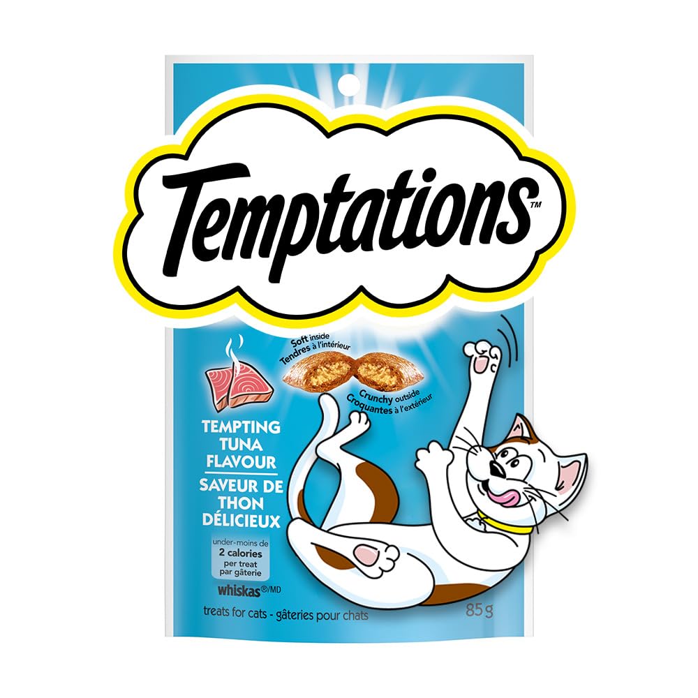 Temptations premios para Gato Sabor Rico Atún, 12 Pack de 85gr c/u– Crujientes por Fuera y Cremosos por Dentro