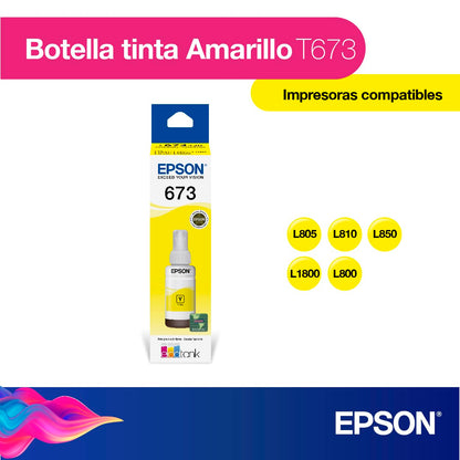 Epson Botella de Tinta Color Amarillo T673 para Impresoras L805, L810, L850 y L1800