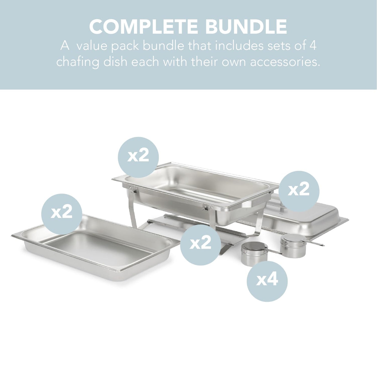 ALPHA LIVING 70012-Gray - Juego completo de 2 platos de acero inoxidable de alta calidad, 8 cuartos de galón, mango gris alpino