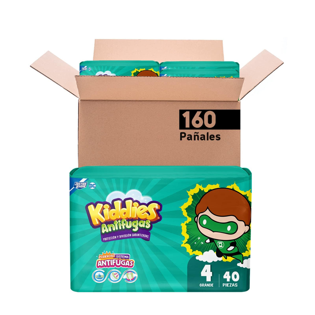 Pañal Kiddies Antifugas Talla 5 Extra Grande, 160 Piezas - L (160 Unidad) - Verde