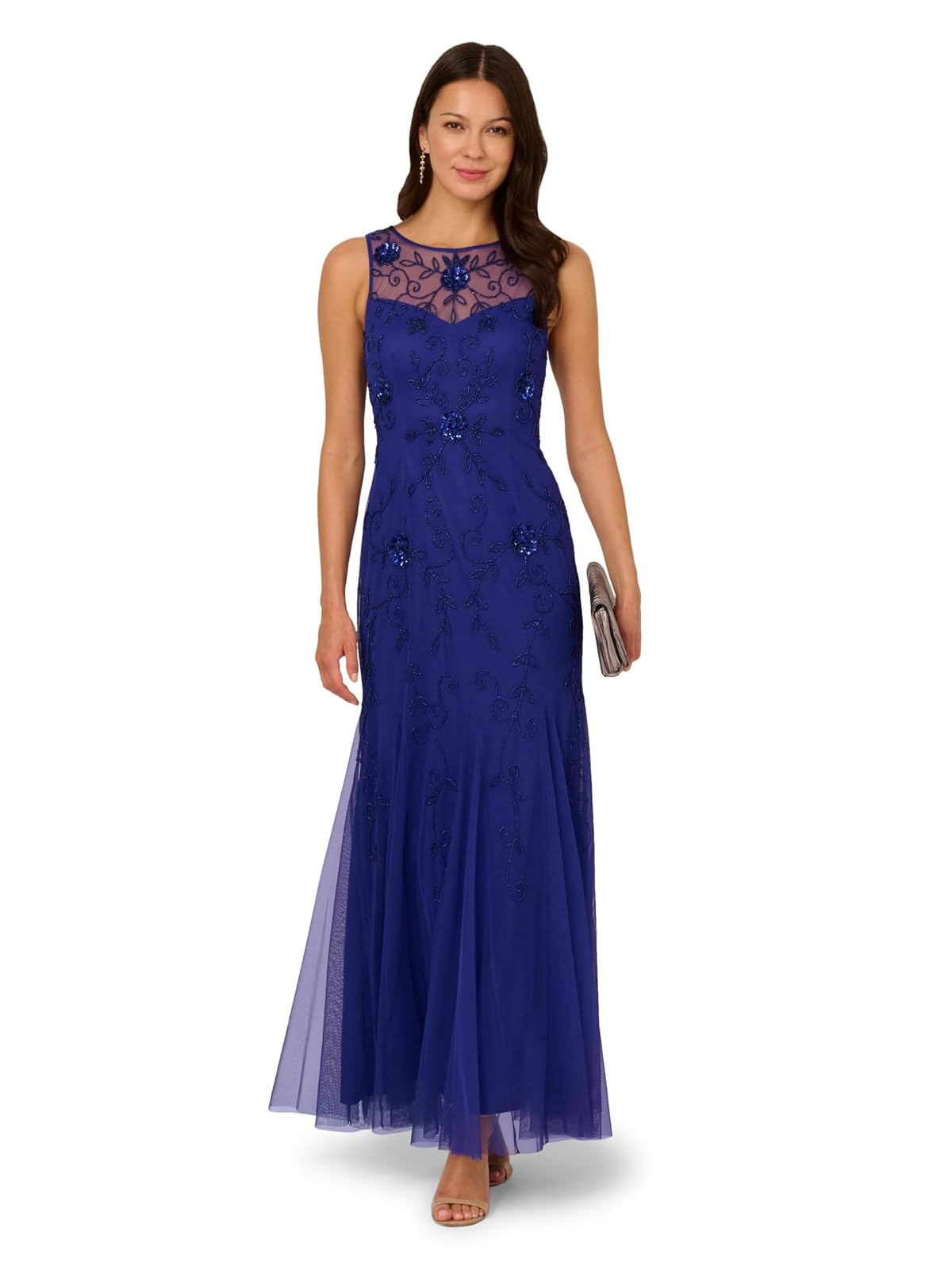 Adrianna Papell Bead Mesh Long Dress Vestido para ocasión Especial Mujer