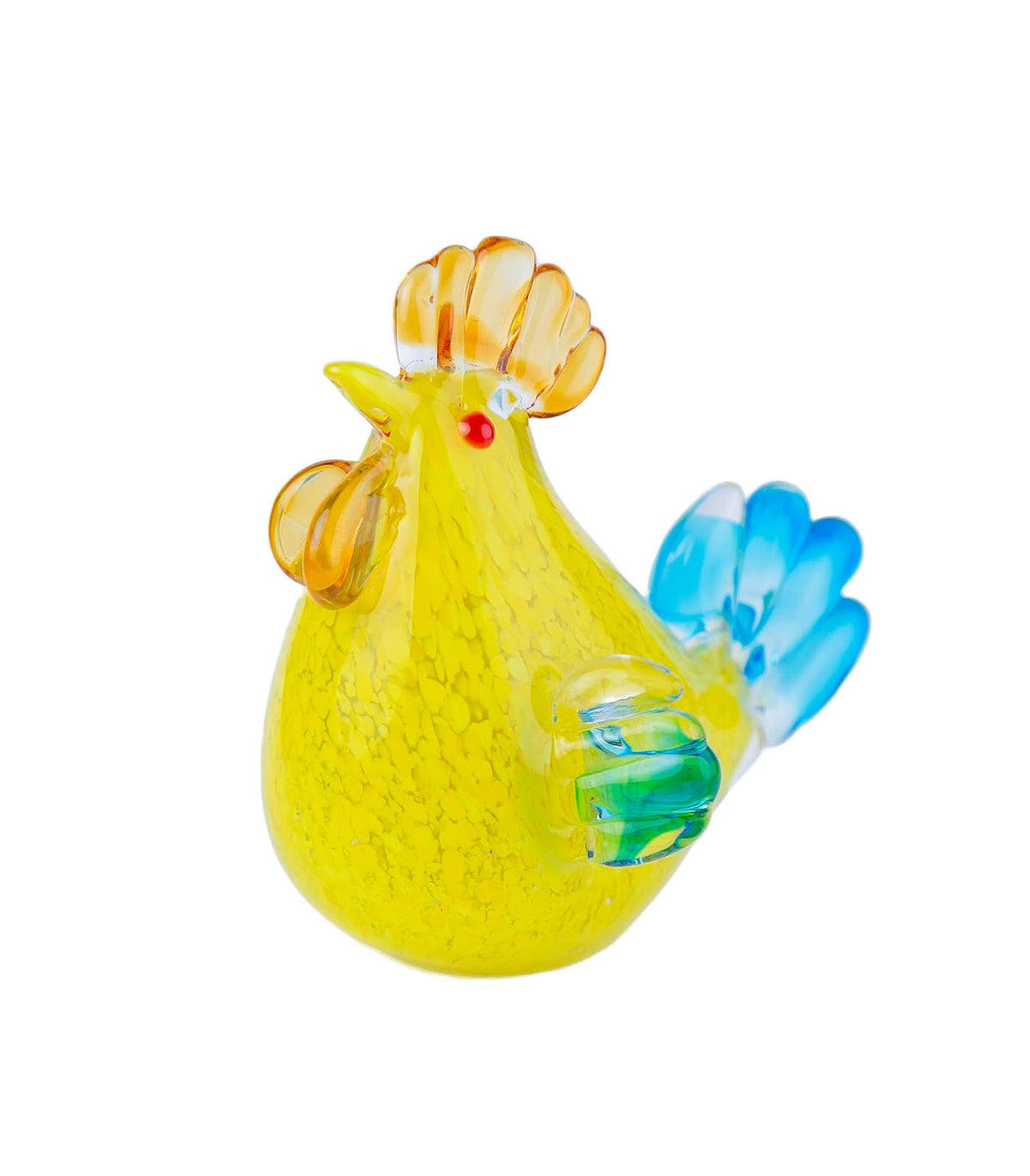 Running Gallo de Cristal | Adornos para Sala, Oficina y Escritorio | Figura de Cristal | Amarillo Cola Azul Decora