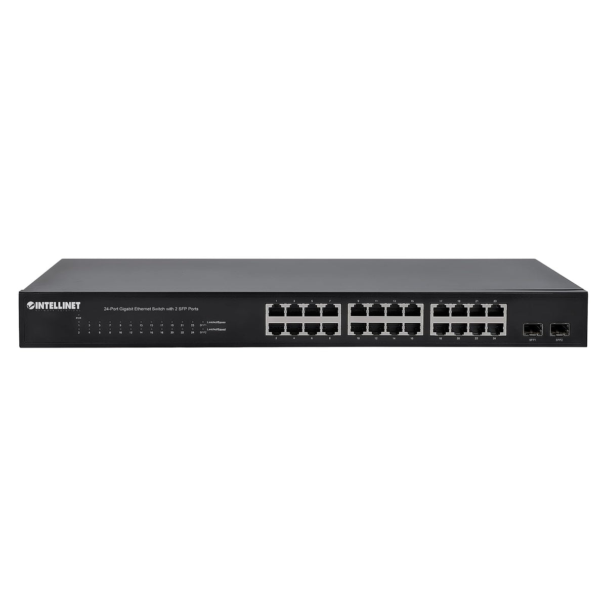 Switch Ethernet 24 Puertos Gigabit con 2 SFP, Conmutador de Red 10/100/1000 para Rack 19 Pulgadas, Network Switch para Servidor, Router, 52 Gbps Intellinet 561044
