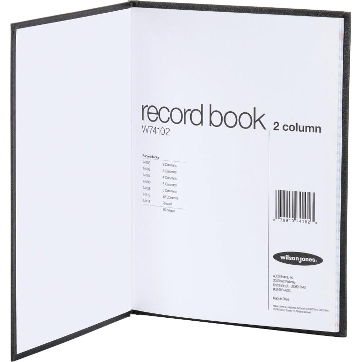 Wilson Jones Hardbound Accounting Journal, 9.25 x 7 Inches, 2 Columns, 80 Pages, 30 Lines per Page, Black (W74102A)