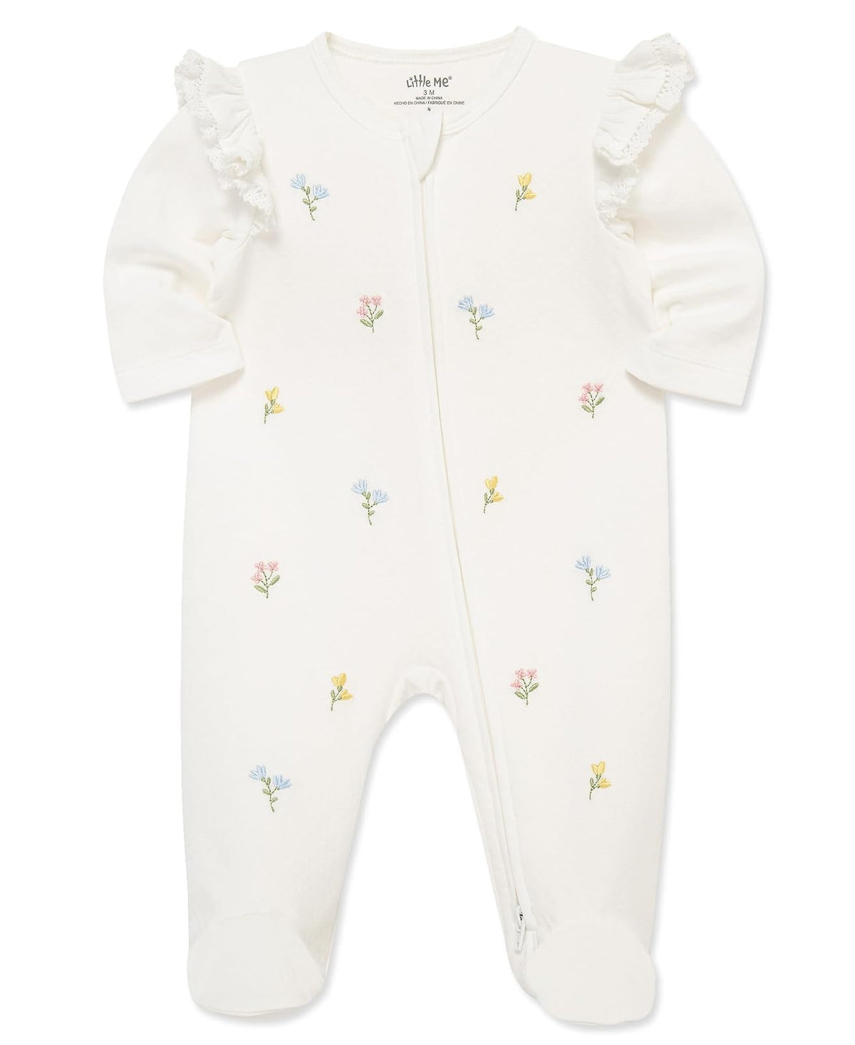 Little Me 100% Cotton Scratch Free Tag Footie Romper Sleeper Juego de pies y gorras Bebé-Niñas