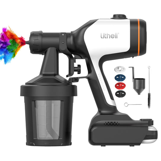 Litheli - Pulverizador de Pintura inalámbrico con batería de 4.0 Ah, HVLP con Motor sin escobillas y 2 recipientes de 800 ml, pulverizadores eléctricos de Pintura de 800 W con 4 boquillas de Cobre