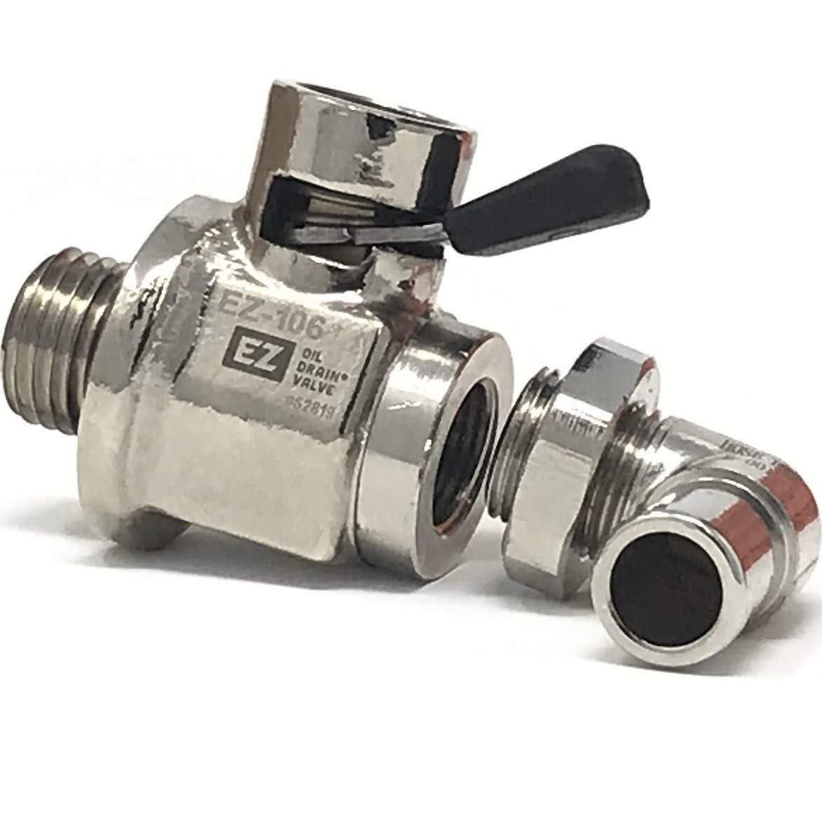 EZ Oil Drain Valve Válvula de Drenaje de Aceite con Extremo de Manguera Extraible en Forma de L, 14 mm-1.5, Plateado, EZ-106RL