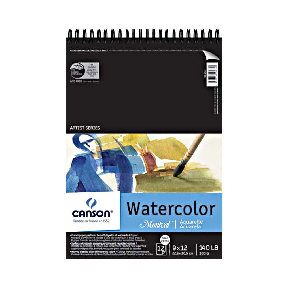 Canson Montval Bloc de Acuarela, Papel 300 g/m², 12 Hojas - 9" x 12" (23 cm x 30 cm) - De espiral