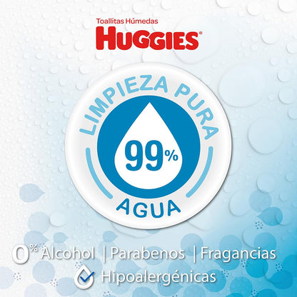 Huggies Cuidado Puro Toallas Húmedas para Bebé, Caja con 640 Piezas (8 paquetes de 80 toallitas c/u)