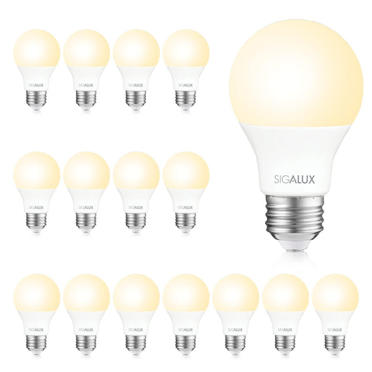 Sigalux - Bombillas LED de 60 W, equivalente a A19, estándar de 2700 K, no regulables, 9.5 W, luz LED blanca suave con base media E26, 800 lúmenes, certificación UL, paquete de 16