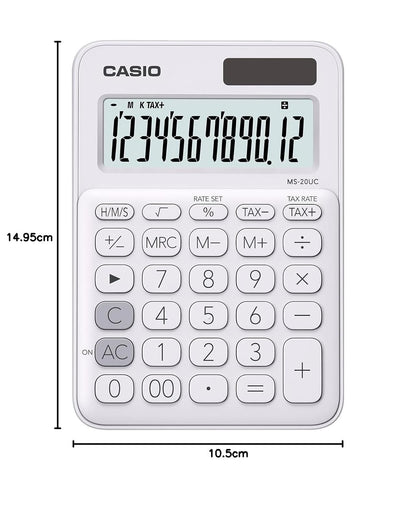 Casio Calculadora Escritorio | MS-20UC-WE | 12 dígitos | Blanca