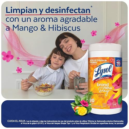 Lysol Toallitas Desinfectantes Multi Aroma (Coco & Mango), 2 Paquetes 80pz c/u
