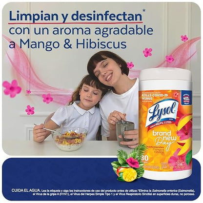 Lysol Toallitas Desinfectantes Multi Aroma (Coco & Mango), 2 Paquetes 80pz c/u