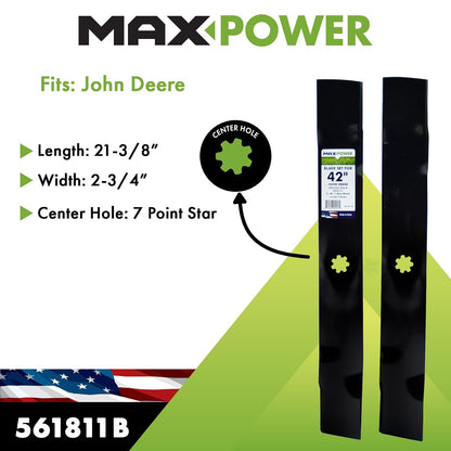 Maxpower 561811 2-Blade Set of 3-N-1 Blades for 42 Inch Cut John Deere Replaces GX22151, GY20850