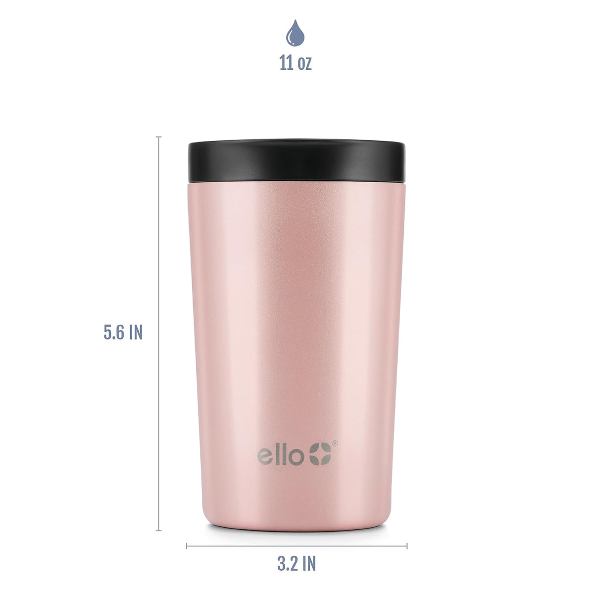 Ello Jones - Taza de café de viaje de acero inoxidable, 325 ml, Rosegold