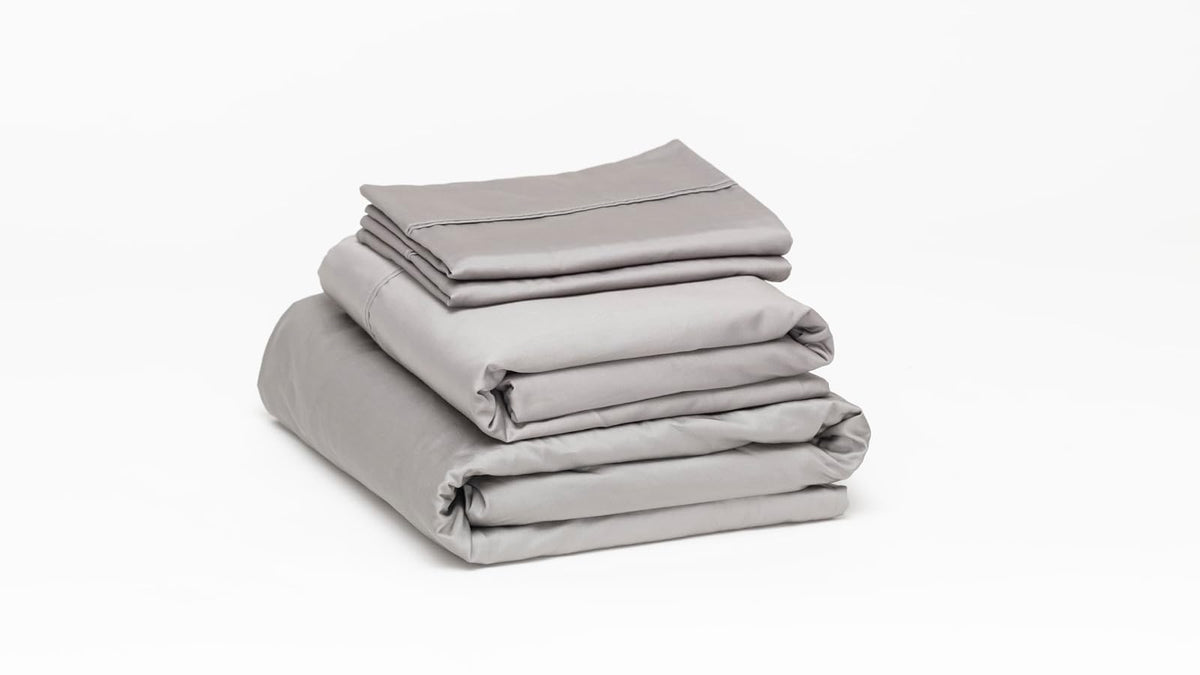 Luuna Juego de Sábanas de Algodón Percal 400 Hilos - Gris - Individual
