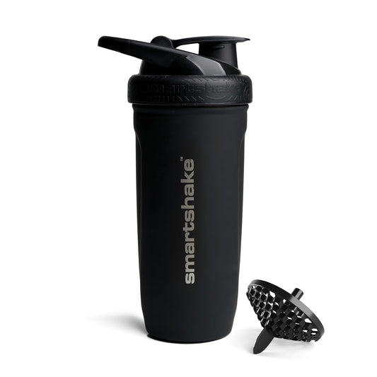 SmartShake Reforce Negro Botella Mezcladora de Acero Inoxidable 900 ml, Libre de BPA