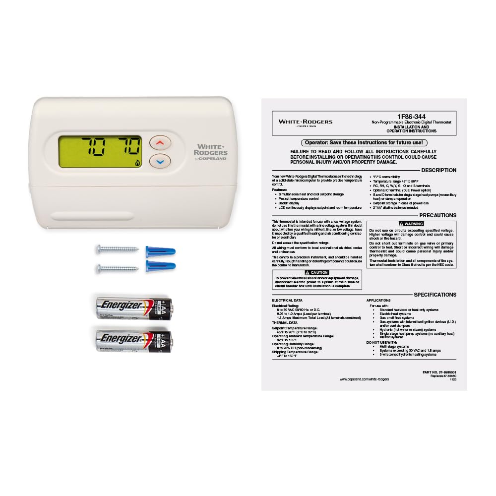 Emerson 1F86-344 - Termostato no programable para sistemas de una sola etapa, color blanco