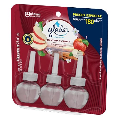 Glade Aceites Naturales Aromatizante de Ambiente Continuo, Repuesto Econopack, Aroma Manzana y Canela, 63 ml