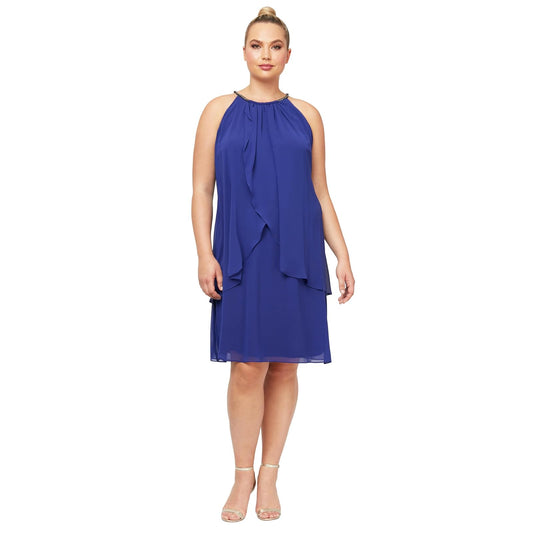 S.L. Fashions - Vestido con Cuello Halter Adornado para Mujer, Talla Grande