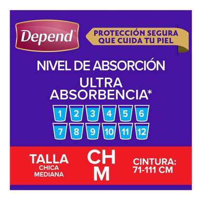 Depend Pañal Nocturno para Incontinencia, Talla Mediana, Unisex, Caja con 6 Paquetes de 10 Piezas (60 pañales), ideal para descargas abundantes