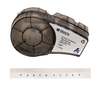 Brady M21-250-423 Cartridge, B423 Permanent Polyester Material, 0.25" W x 21' L, Black on White