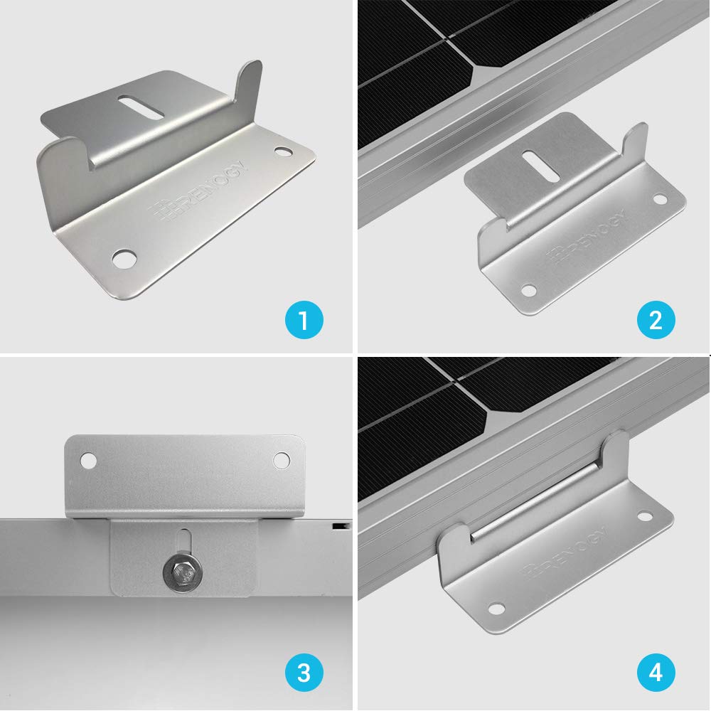 Renogy 4 juegos de soportes de montaje de panel solar Z ligeros de aluminio sin corrosión para caravanas, remolques, barcos, yates, pared y otras instalaciones de techo fuera de la viga, 4 unidades