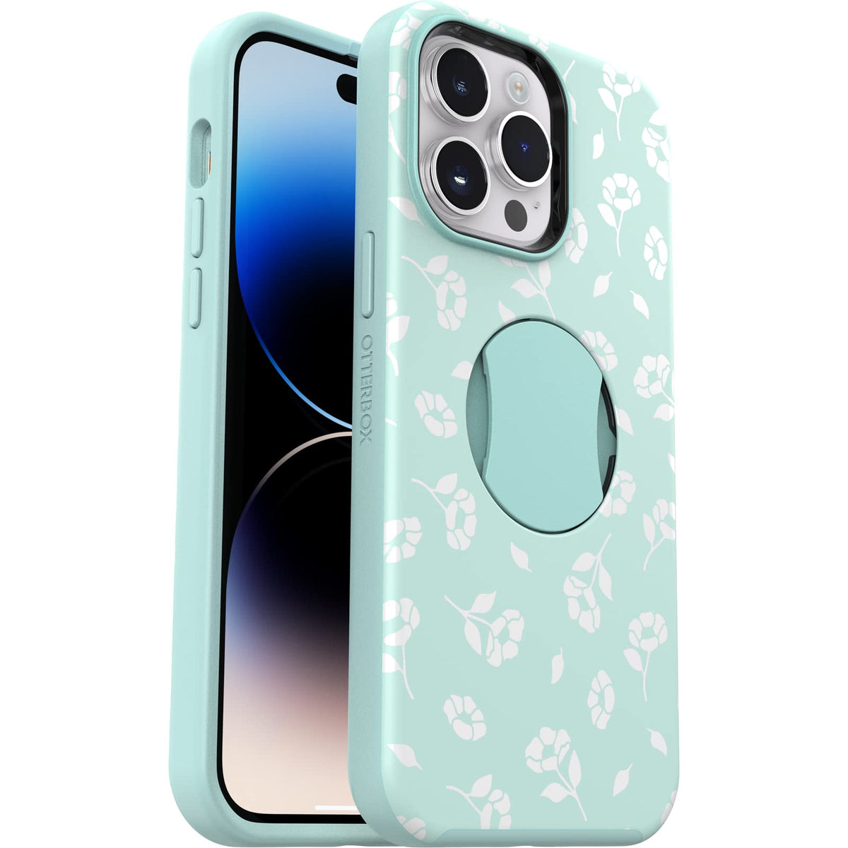 OtterBox - Funda para iPhone 14 Pro MAX OtterGrip Serie Symmetry - Poppies by The Sea (Azul), Agarre Integrado, Funda Elegante, se Ajusta a MagSafe, Bordes elevados para Proteger la cámara y la