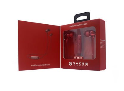 NACEB TECHNOLOGY Audífonos Manos Libres Bluetooth NA-0314R Intraurales - Micrófono Omnidireccional, Bluetooth 4.1 Alcance 10 m, Batería 70 mAh hasta 4.5 h, Carga MicroUSB - Rojo