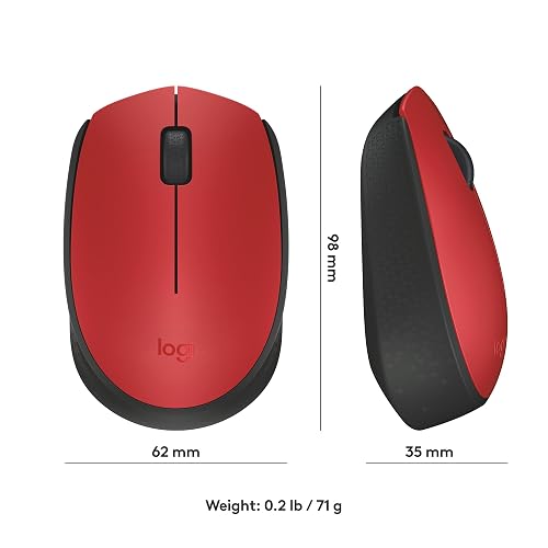 Logitech M170 Mouse Inalámbrico, con tecnología 2,4 GHz, batería de hasta 12 Meses con Modo Ahorro, Receptor USB, Cursor y Desplazamiento Preciso, Compatible con Windows, Mac y Chrome - Rojo